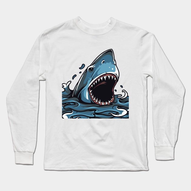 Shark Attack Long Sleeve T-Shirt by MarinasingerDesigns